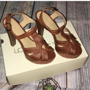 LC Lauren Conrad Brown Leather T-Strap Platform Heels
